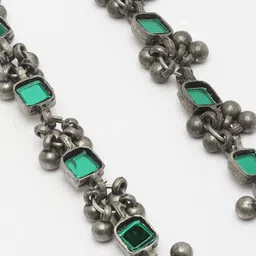 Moedbuille Silver-Plated Artificial Stones Studded Square Shaped Oxidised Drop Earrings image 4