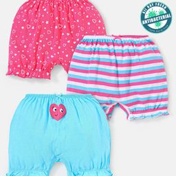 Babyoye Eco Conscious Anti Bacterial Cotton Stripes & Heart Print Bloomers Pack of 3 - Multicolour-image-93