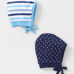 Babyhug 100 % Cotton Stripe Caps Pack of 2 - Blue-image-67