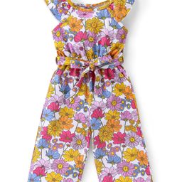 Babyhug 100% Cotton Jersey Knit Cap Sleeves Jumpsuit with Floral Print - White & Pink-image-99
