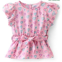 Babyoye Eco Conscious Viscose Half Sleeves Top Heart Print- Purple-picture-39