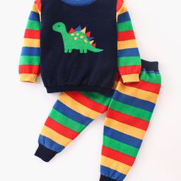 Simply Knitted Woven  Full Sleeves Sweater Sets With Dino Print - Multicolour-image-68