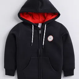 giniekids Full Sleeves Solid Fleece Hooded Sweat Jacket - Black-picture-11