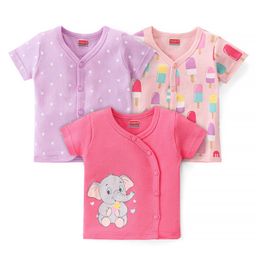 Babyhug 100% Cotton Knit Half Sleeves Front Open Vests Polka Dot Print Pack of 3 - Multicolor-image-49
