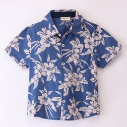 CrayonFlakes Half Sleeves Floral Printed Rayon Shirt - Blue-image-83