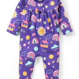 Babyhug Cotton Knit Full Sleeves Sleepsuit With Rainbow Print = Purple-image-50