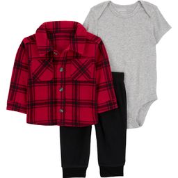 Carter's Full Sleeves Baby 3-Piece Plaid Fleece Little Checkered Jacket Set - Red & Grey-image-2