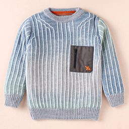 Yellow Apple Knit Full Sleeves Pullover Sweater with Chain Design & Pocket Patch- Light Blue-image-42