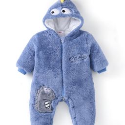Kookie Kids Full Sleeves Winter Wear Romper with Dino Embroidery -Blue-image-48