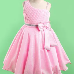 Enfance Sleeveless Bow Applique Beads Embellished Flared Party Dress - Pink-picture-44