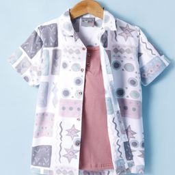 Dapper Dudes Half Sleeves Star Printed Shirt With Attached Tee - Multi Colour-image-43