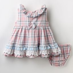 ToffyHouse Cotton Woven Sleeveless Checks Frock With Lace Detailing & Bloomer - Pink-image-81