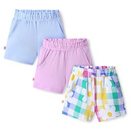 Bonfino 100% Cotton Knit Shorts with Floral Print Pack of 3 - Light Blue Pink & White-image-38