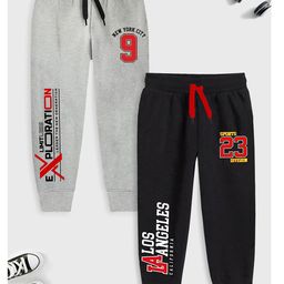 Trampoline Cotton Blend Pack Of 2 Typography Printed Track Pants - Grey & Black-image-59