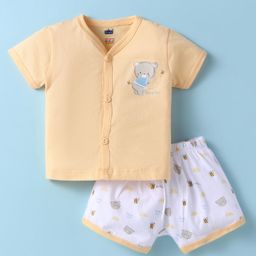 Simply Sinker Knit Half Sleeves Shorts Night Suit with Bear & Bees Print - Yellow-image-85