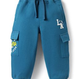 Babyhug Cotton Looper Knit Full Length Lounge Pant With LA Print - Blue-picture-25