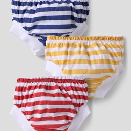 Doodle Poodle 100% Cotton Single Jersey Knit Briefs With Stripes Pack Of 3 - Red Yellow & Blue-26