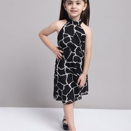 Mini & Ming Georgette Sleeveless Abstract Printed Dress - Black-picture-4