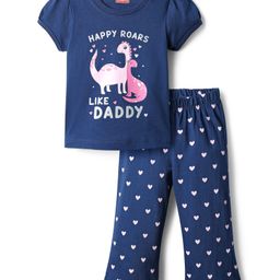Babyhug Cotton Knit Half Sleeves Night Suit With Dino Print - Navy Blue-image-19