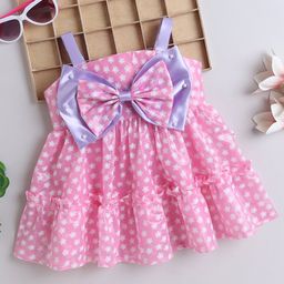 Many frocks & Tissue Sleeveless Floral Printed Bow Applique Dress - Pink-image-88