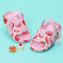 Yellow Bee Strawberry & Cat Designed Sandals - Pink-image-81