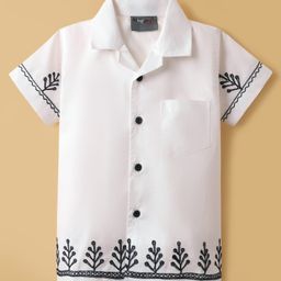 Dapper Dudes Woven Half Sleeves Leaves Embroidered Shirt - White-image-47
