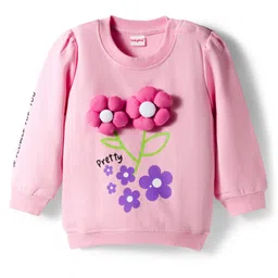 Babyhug Cotton Knit Full Sleeves Sweatshirt With Floral Print & Applique - Pink-picture-9
