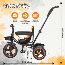 fab n funky Plug & Play Tricycle With Parental Push Handle & Cushion Seat Guardrail - Yellow image 2