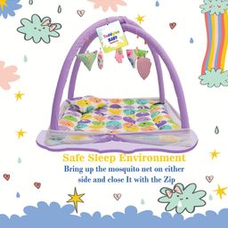 Toddylon Combo of Baby Mattress with Net Sleeping Bag 4 Pcs Bedding Set 4 Nappy Changing Sheets- Purple image 3