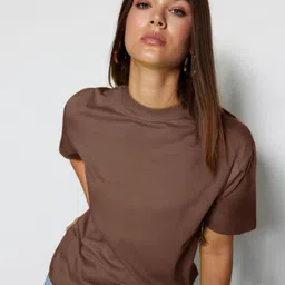 Trendyol Women Solid Round Neck Pure Cotton Oversized T-shirt-picture-22