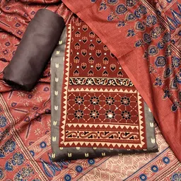 Chhabra 555 Floral Ajrak Block Printed Embellished Cotton Unstitched Dress Material-image-41