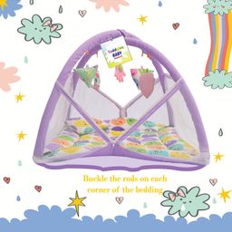 Toddylon Combo of Baby Mattress with Net Sleeping Bag 4 Pcs Bedding Set 4 Nappy Changing Sheets- Purple image 4