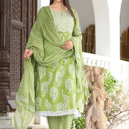 PARTHVI Women Printed Regular Thread Work Kurta with Trousers & With Dupatta-picture-13