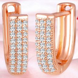 Vighnaharta Gold-Plated Cubic Zirconia Studded Contemporary Hoop Earrings-44