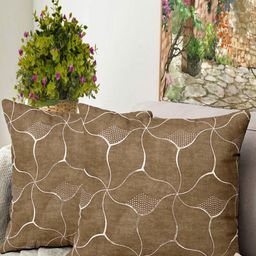 Blue Grass Brown & White 2 Pieces Abstract Velvet Square Cushion Covers-image-100