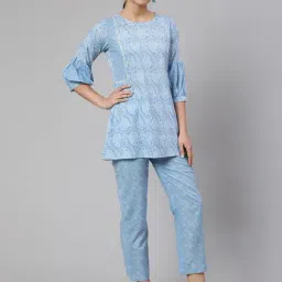 Jaipur Kurti Blue Cotton Printed Tunic With Pants-picture-35