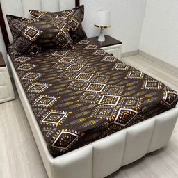 Pure Decor Brown & White Geometric Single Bedsheet with 2 Pillow Covers-image-50