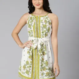 Oxolloxo Green & White Cotton Floral Print Wrap Dress-picture-35
