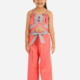 TWISHA Kids Pink & Grey Striped Top Set-picture-20