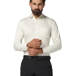 TAHVO Light Beige Slim Fit Printed Shirt-image-48