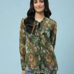 aarke Ritu Kumar Green Floral Shirt With Camisole-picture-32