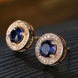 Oomph Gold Tone Deep Blue Round Cubic Zirconia Office-Wear Fashion Ear Stud Earrings-image-24