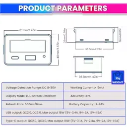 amiciSense Battery Capacity Indicator with Type-C and USB Output Port for Mobile Charging DC 8-30 V image 5