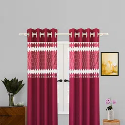 Aura Unisex White & Maroon Set of 2 Geometric Long Door Curtain-4