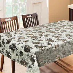 Dakshya Industries Beige & Gold-Toned Floral Waterproof Plastic 6-Seater Table Cover-10