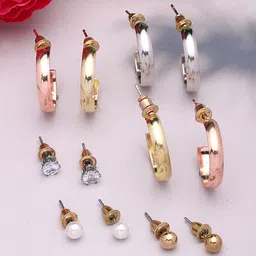 DressBerry Set of 6 Rhodium-Plated Circular Half Hoop Earrings-7