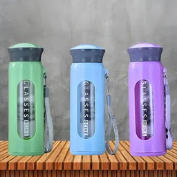 WELOUR Green & Blue Set of 3 Typography Printed Glass Water Bottle 400 ml-3