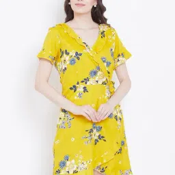 DODO & MOA Yellow Printed A-Line Dress-image-34