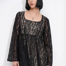 ESPYR By Tokyo Talkies Women Flared Sleeves Applique Lace Fit & Flare Mini Dress-image-16
