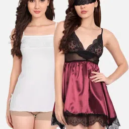FIMS: Fashion is my Style Maroon & White Lace Work Babydoll With Thong-picture-6